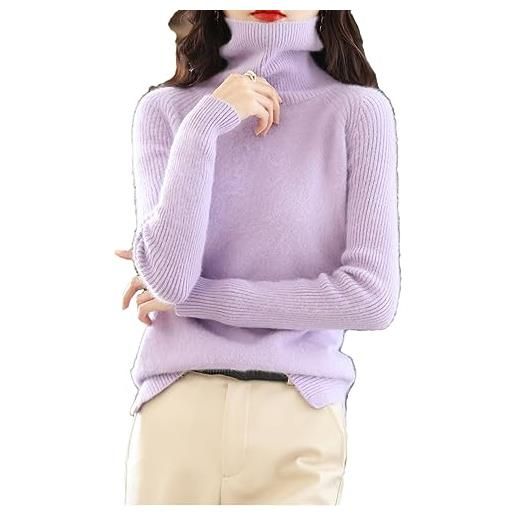 Youllyuu maglione dolcevita da donna in 100% visone cashmere maglione a collo alto lavorato a maglia tinta unita lavender s