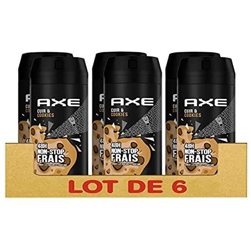 AXE deodorante da uomo spray in pelle e biscotti, 48 ore non-stop fresco (confezione da 6 x 200 ml)