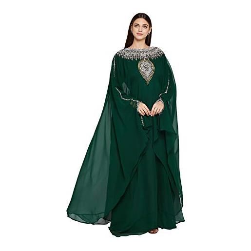 ANIIQ vert bouteille georgette cousu main brodé farasha kaftan robe de soirée longue soirée avec hijab gratuit snm810bg
