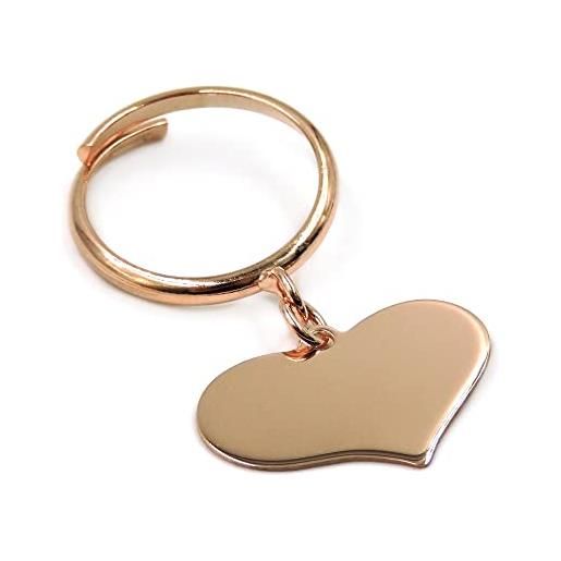 Damiano Argenti anello in argento 925 placcato oro rosa con ciondolo cuore personalizzabile, incisione gratuita inclusa argento