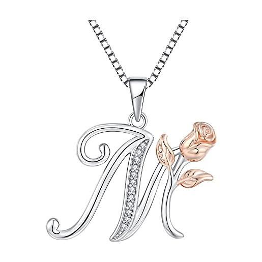 Starchenie collana alfabeto con rose collana lettera m ciondolo zirconi collana in argento 925 da donna