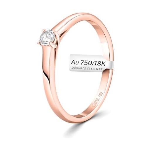 EDELIND anello solitario diamante 0.10 ct oro rosa 18k 750 anello donna con diamante taglio brillante anello di fidanzamento ø 49 mm con scatola regalo
