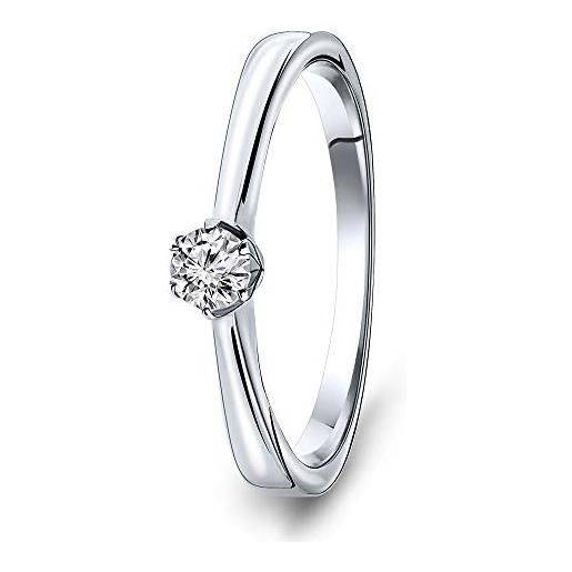 MIORE anello da donna solitario diamante anello di fidanzamento oro bianco 14 carati / oro 585 diamante brillante 0,14 ct, oro