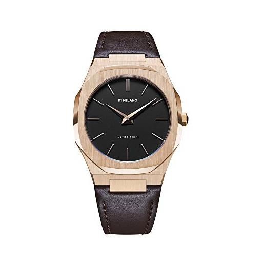 D1 Milano utlj08 - orologio ultra sottile con cinturino in pelle, colore: oro rosa/nero/marrone, 40 mm, cinghia