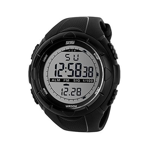 SKMEI orologio digitale da uomo, impermeabile, militare, con retroilluminazione a led, cronografo sveglia, quadrante grande, nero moda 1.9*0.9*0.6 inch 1-nero