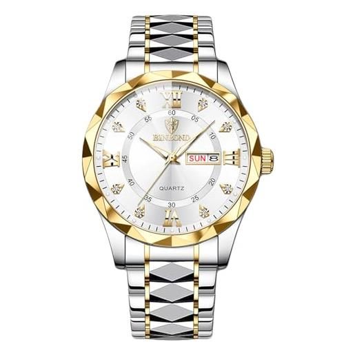 RORIOS orologio elegante quarzo da uomo orologio da polso diamante impermeabile orologio classico acciaio inossidabile orologio multifunzione lavoro oro bianco b