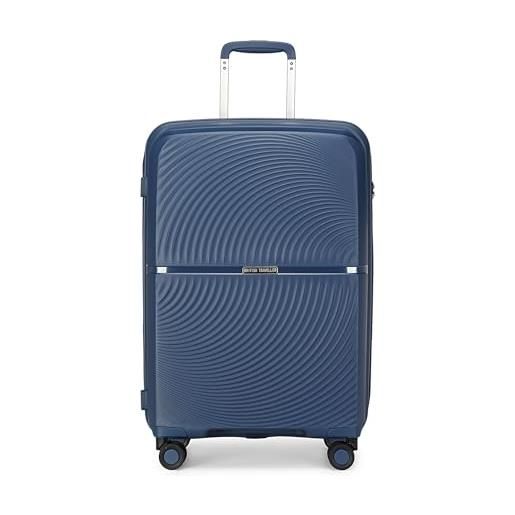 British Traveller valigia media 67cm polipropilene trolley medio leggero con ruote (blu)