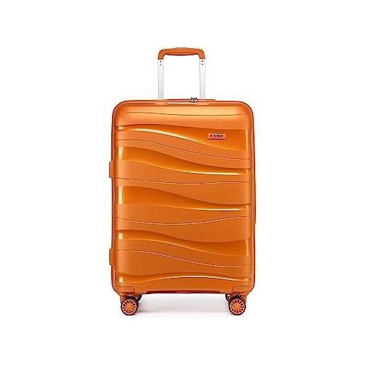 KONO valigia media trolley rigida 66cm leggero pp valigie con tsa lucchetto e 4 ruote (24pollici, arancione)
