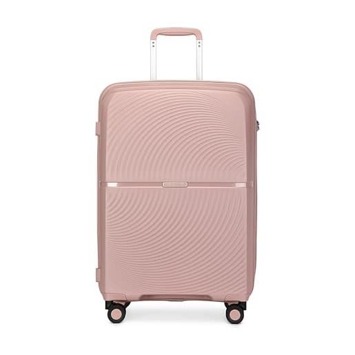 British Traveller valigia media 67cm polipropilene trolley medio leggero con ruote (rosa)