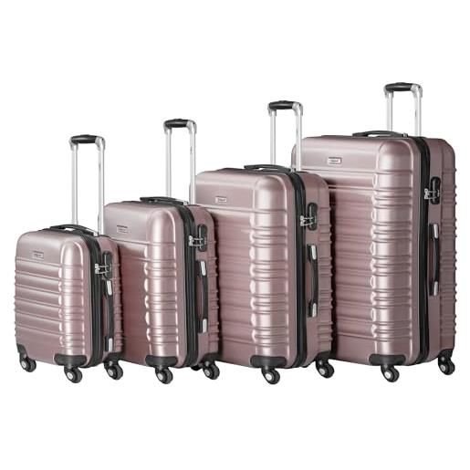 Zelsius set di 4 valigie | valigetta rigida in abs con serratura a combinazione, ruote doppie e divisorio interno | valigia bagaglio a mano rigida set da 4 pezzi, trolley grande, rosé