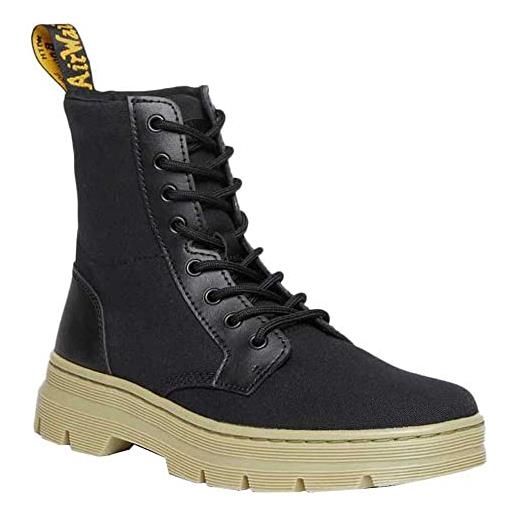 Dr. Martens combs, anfibi unisex-adulto, black 10 oz canvas & black milled coated leather, 44 eu