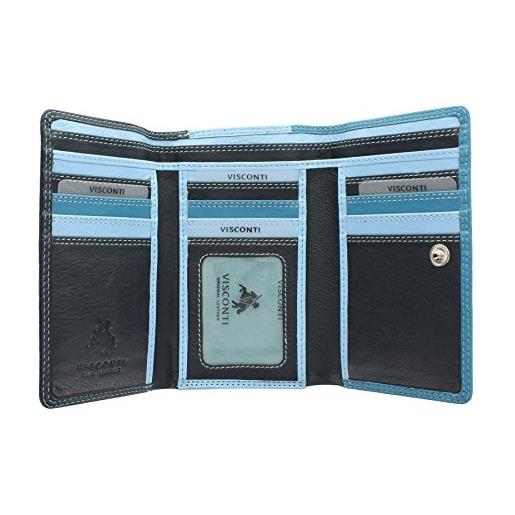 VISCONTI portafoglio di pelle tri-fold. Visconti collezione rainbow bora blocco rfid rb43 azzurro multi