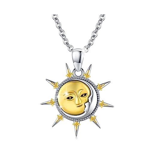 ZIPPICE collana con sole e luna, in argento sterling 925 placcato oro, con sole e luna, ciondolo a forma di sole, luna, celeste, gioielli regalo per donne, mamma, fidanzata, argento sterling