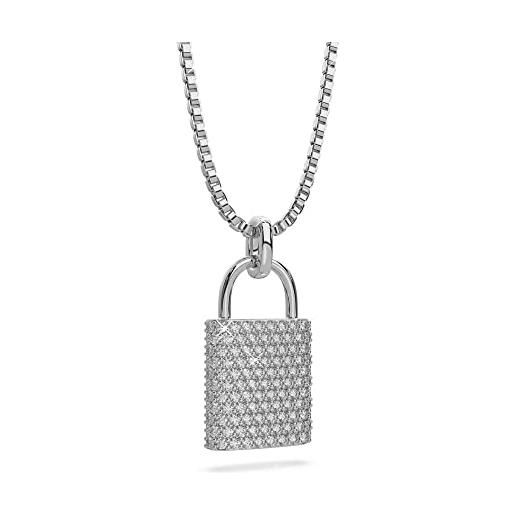 AMITSCHI collana con lucchetto in argento sterling 925 - collana con ciondolo a forma di lucchetto, indossabile su entrambi i lati, argento sterling, zirconia cubica