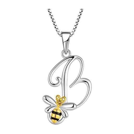 FJ collana lettera b argento 925 donna collana con ciondolo iniziale alfabeto collana ape girasole margherite con zirconia cubica gioielli regalo per donna
