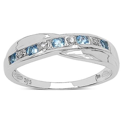 The Diamond & Wedding Ring Bargain Centr la collection bague diamant -anello in oro bianco 9 ct, topazio blu e diamanti, idea regalo, anello di fidanzamento o anniversario, diverse misure disponibili e oro bianco 375/1000, 22, cod. R10082sbtwd
