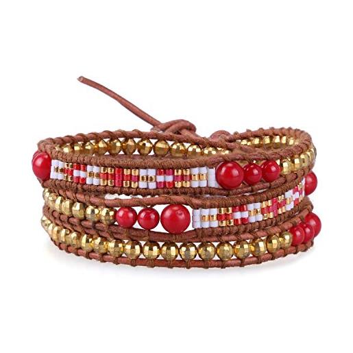KELITCH rosso imitazione agata misto fascino 3 avvolgere braccialetto fatto a mano nuovo fascino moda gioielli (rosso agata)