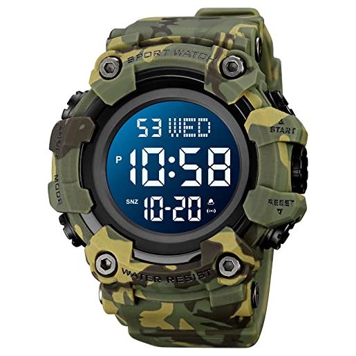 Gosasa orologi militari di sport degli uomini aerei di digital a forma di led orologi impermeabili, e- verde mimetico
