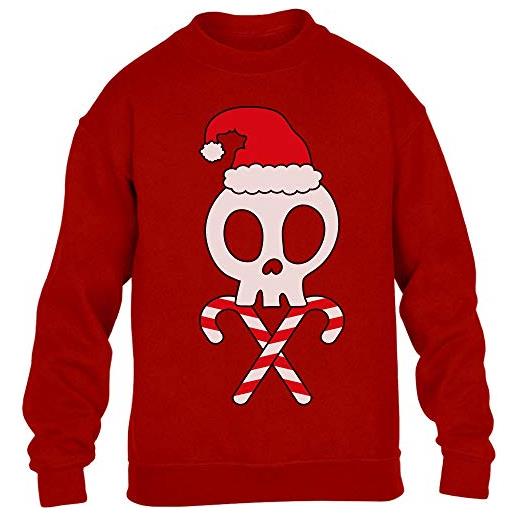 Shirtgeil teschio natalizio con bastoncini di zucchero maglione per bambini e ragazzi 12-13 anni (152) rosso