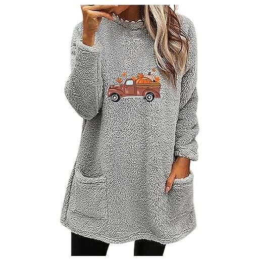 Shffuw felpa donna in pile senza cappuccio felpa casual da donna doppia felpata finta auto grafica in pile con zip pullover maglioni felpe cappotti capispalla felpa donna con zip a maniche lunghe (grey, m)