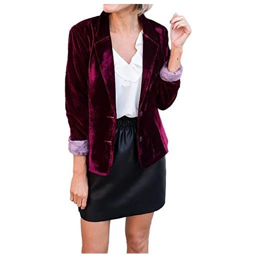 Donkivvy giacca da donna in velluto con risvolto da donna, in ufficio, lavoro, in velluto, giacca aperta sul davanti, cardigan rosso vino, s