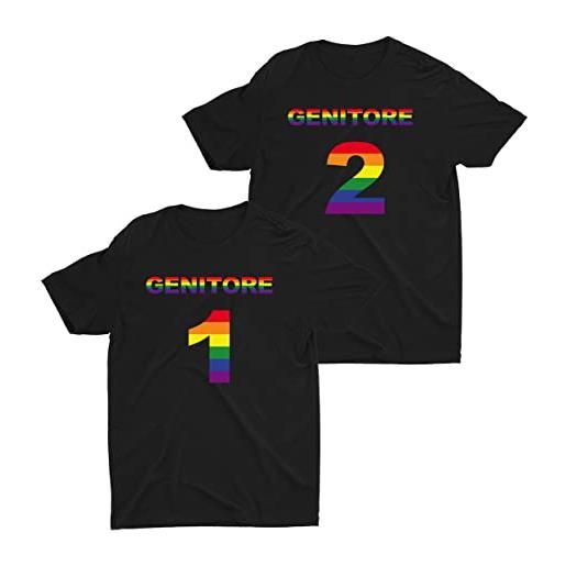 Shirtgeil genitore 1 e genitore 2 magliette papà e mamma lgbt - set regalo magliette pride nero medium / navy large