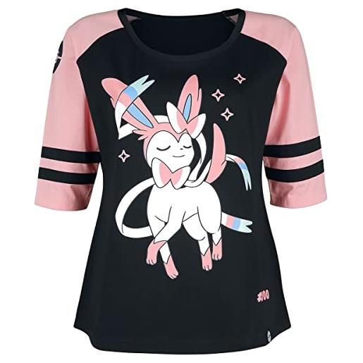 Pokémon sylveon donna maglia maniche lunghe nero/rosa xxl 100% cotone largo
