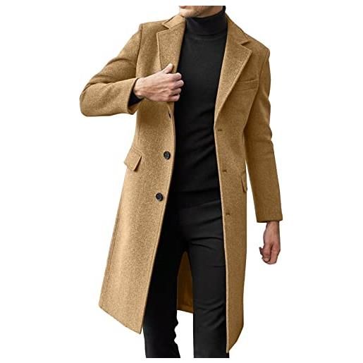 Fulidngzg giacca elegante uomo monopetto sottile outerwear trench lana slim fit giacca colletto risvolto business cappotto invernale lungo spolverino casual lavoro