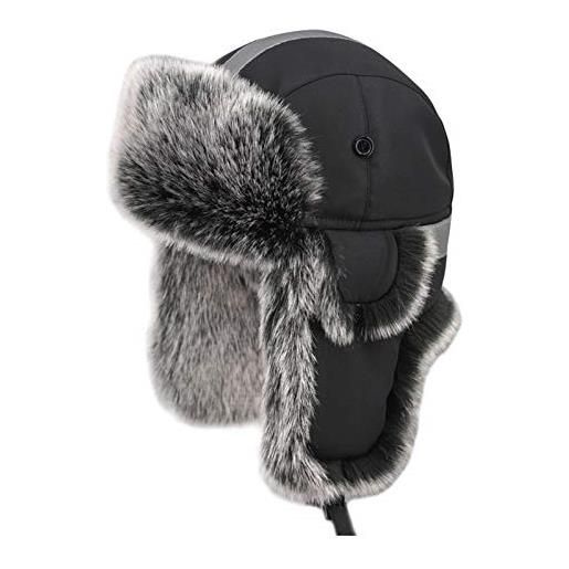 Insun unisex cappello aviatore striscia riflettente cappello invernale ushanka cosacco in finta pelliccia nero 2 l