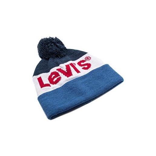 Levi's cappello berretto unisex cappellino con risvolto e pon pon articolo 230761 logo pom beanie - made in italy, 017 navy blue, unica - one size