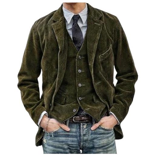 Oanviso blazer da uomo giacca di velluto retro blazer in velluto a coste casual cappotto con risvolto regular fit autunno elegante giacca da abito con button e tasche a verde xl