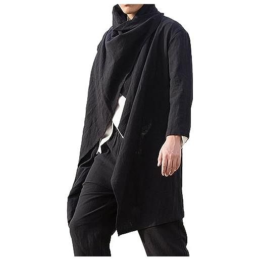 Yeooa uomo giacca vintage capo lungo cardigan leggero irregolare capo manica lunga giacca moda casual cappuccio poncho cappotto uomo grande giacca casual (caffè, xl)