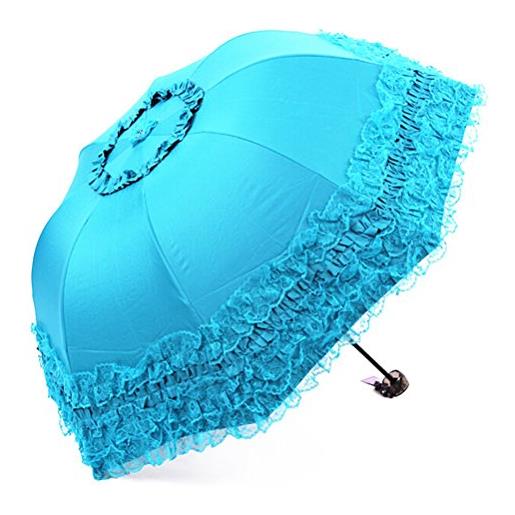 Maibar ombrello pieghevole donne bambini bambina pizzo ombrelli pieghevoli parasole umbrella 8 ossa prova uv ombrellone (blu)