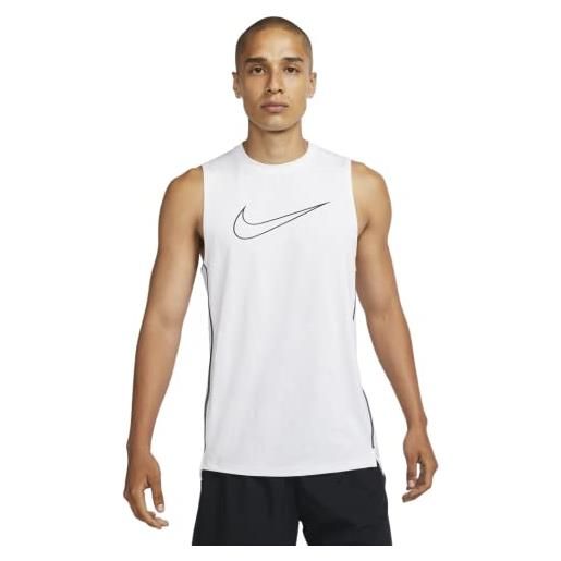 Nike pro dri-fit - maglia smanicata slim fit da uomo, bianco/nero, m