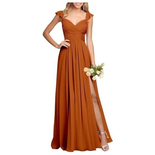 YIANN yiax68 - abito da damigella d'onore, con scollo a v, da sera, per donne e ragazzi, con tasche, arancione bruciato, 40