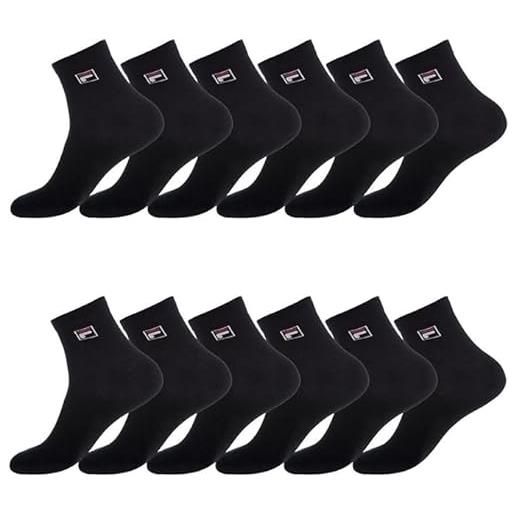 Fila 12 paia calzini sportivi corti per uomo e donna nero bianco, taglie assortiti (43-46, nero)