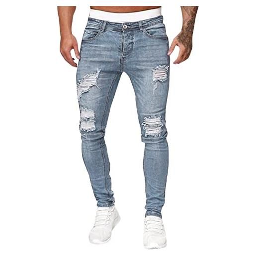 RUIBBWAN jeans strappati da uomo slim fit jeans elasticizzati distrutto strappati skinny jeans alla moda fori hip-pop skinny jeans pantaloni, jeans strappati da uomo-nero, 3xl