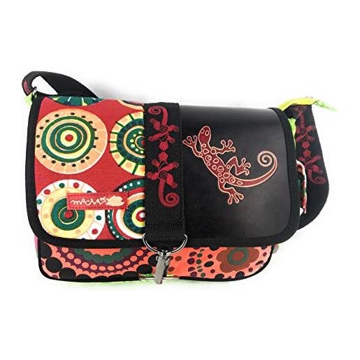Macha borsa inserti in cotone e in pelle con stampe colorate, borse a tracolla borsa in cotone e pelle per le donne etnico indiano (rosso 01)