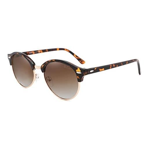 Lee Cooper occhiali da sole rotondi classici da donna - protezione uva/uvb sunnies designer, telaio - demi | lente - marrone sfumato, taglia unica