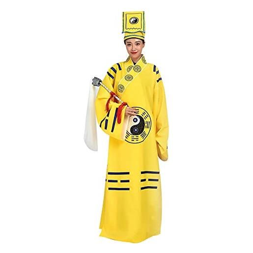 YUDATPG abito taoista da uomo cinese antico esorcista costume tai chi bagua abito lungo abito tradizionale meditazione monaco abito kung fu, giallo, l