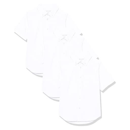 Amazon Essentials camicie a maniche corte stile uniforme in popeline elasticizzato con chiusura con bottoni bambini e ragazzi, pacco da 3, bianco, 10 anni plus