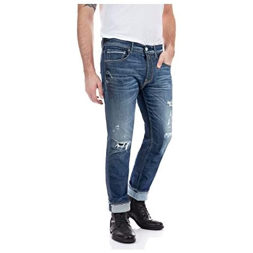 REPLAY jeans uomo grover straight fit elasticizzati, blu (medium blue 009), w28 x l34