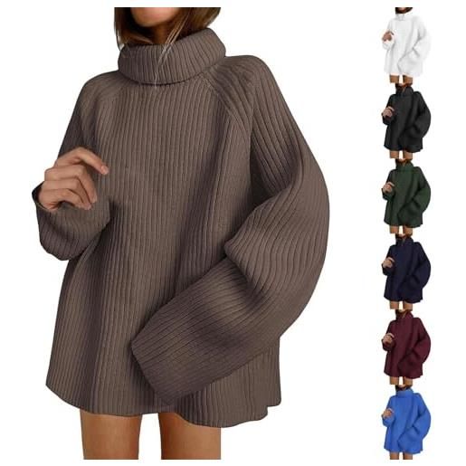 Ydsxlp maglione a collo alto, da donna, invernale, elegante, tinta unita, per autunno e inverno, h marrone. , m