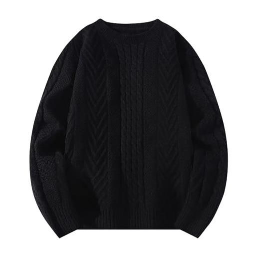 Generisch maglione da uomo alla moda girocollo lavorato a maglia morbido inverno caldo maglione a treccia cappotto invernale lana, colore: rosa. , xl