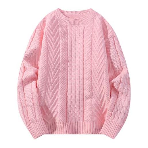 Generisch maglione da uomo alla moda girocollo lavorato a maglia morbido inverno caldo maglione a treccia cappotto invernale lana, colore: rosa. , xl
