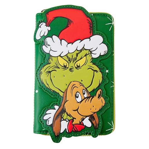 Loungefly dr. Seuss' come il grinch stole christmas!Santa cosplay portafoglio zip around, verde, taglia unica