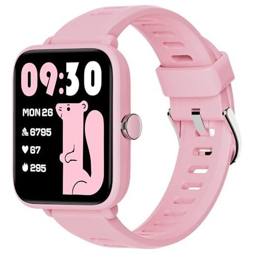 BIGGERFIVE fitness tracker orologio bambina da 3 a 14 anni, smartwatch con contapassi, frequenza cardiaca, resistente all'acqua fino a 5 atm, monitor del sonno, sveglia, giochi puzzle, rosa