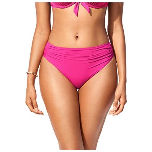 DOBREVA donna vita alta bikini inferiore controllo della pancia taglio alto copertura completa costume viola di ibisco 46