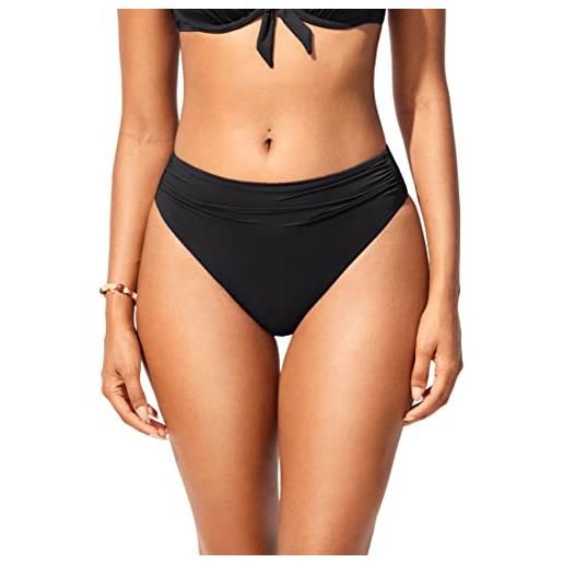 DOBREVA donna vita alta bikini inferiore controllo della pancia taglio alto copertura completa costume nero 48