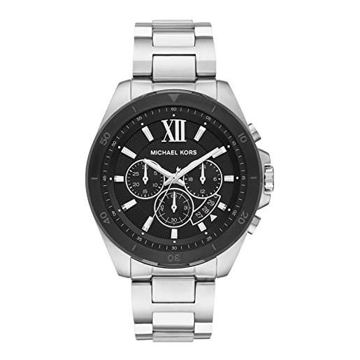 Michael Kors orologio brecken da uomo, movimento cronografo, cassa in acciaio inossidabile da 45 mm con bracciale in acciaio inossidabile, mk8847, tono argento e nero